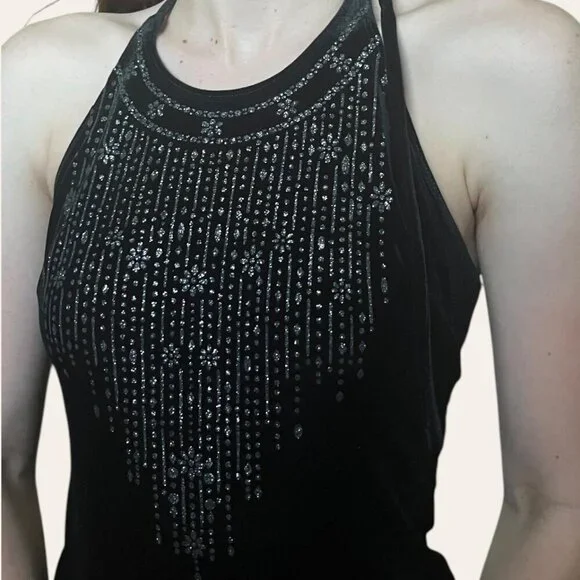 90s vintage sparkly black velvet high neck whimsigoth prom dress Rampage - Picture 3 of 6